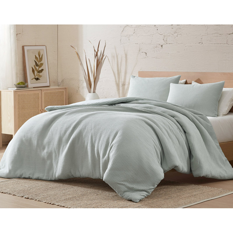 Couette en coton gaufré 3 pièces , Bleu, Housse de couette très grand et 2 très grandes t