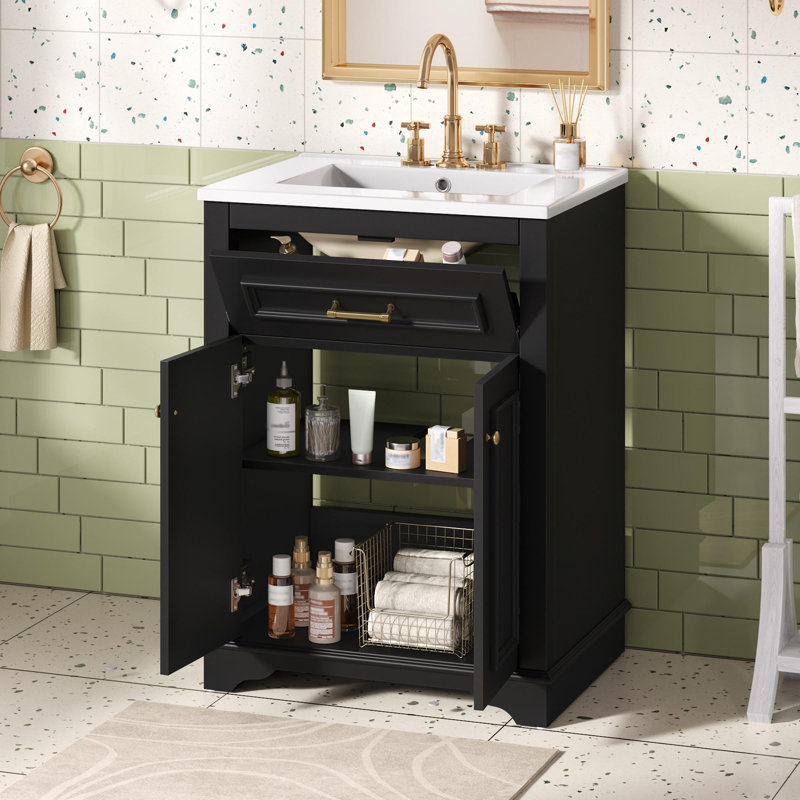 Meuble-lavabo 24 po avec lavabo en céramique, Noir