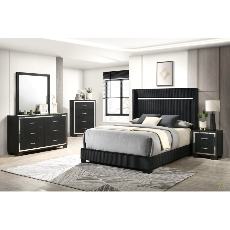 Mobilier de chambre à coucher moderne en bois avec poignées en métal 2 pièces