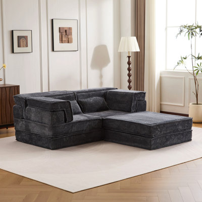 Compression Mahjong Sofa,Convertible Floor Sofa Bed,Diy Boneless Modular Sectional Sofa,No Assembly Required,Circle Fleece Fabric,Oversized 2 Seater With 1 Ottoman