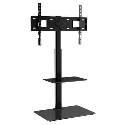 Meuble télé pivotant de 32 à 65 pouces, réglable en hauteur avec base en verre trempé, amélioré, organisation des câbles, installation rapide, support en acier pour téléviseur, réglable, stable et solide,