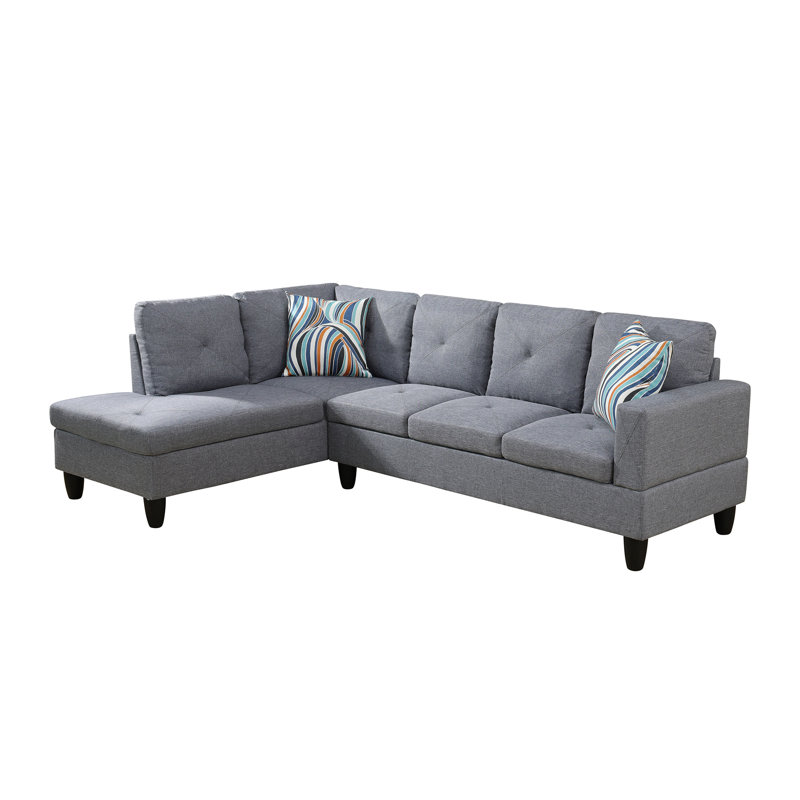 Shameeka Upholstered L-Shaped Sectional, Light Gray Linen