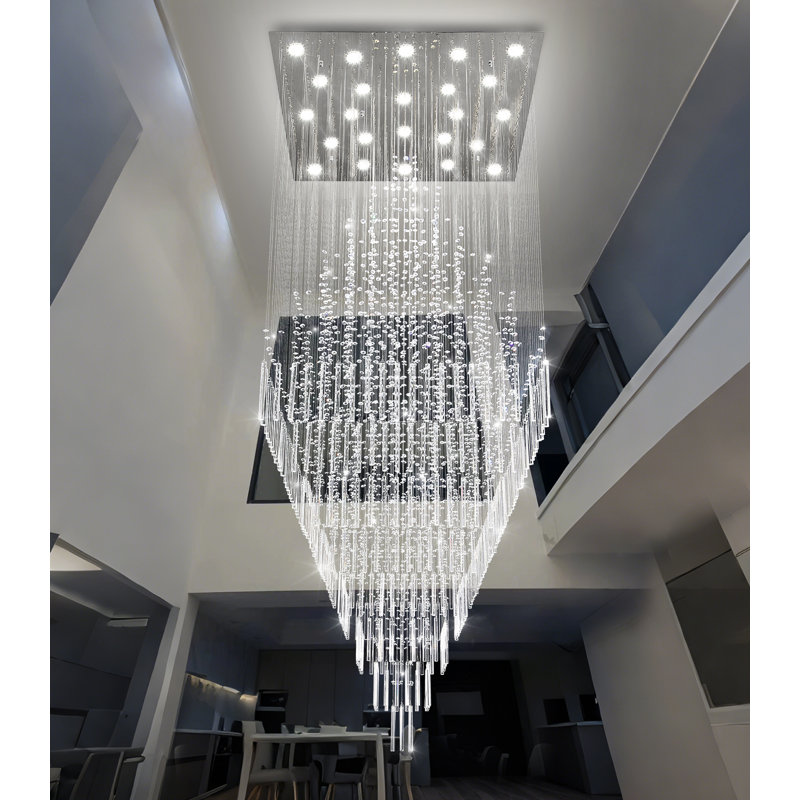 Lustre en cristal de luxe avec ampoules à DEL argentées, Argent