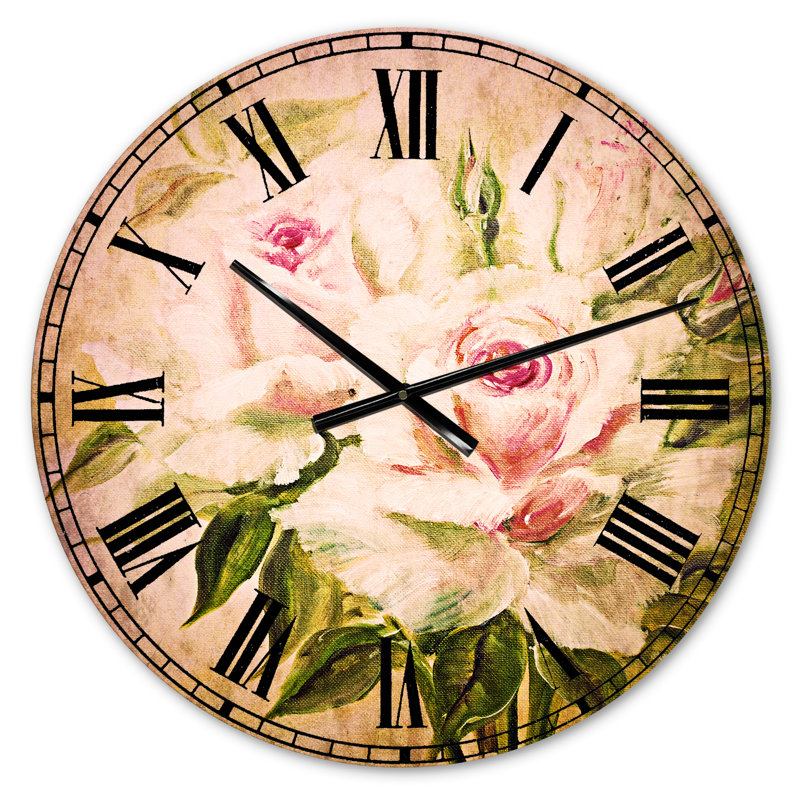 Trois roses roses - Horloge murale traditionnelle, Petit
