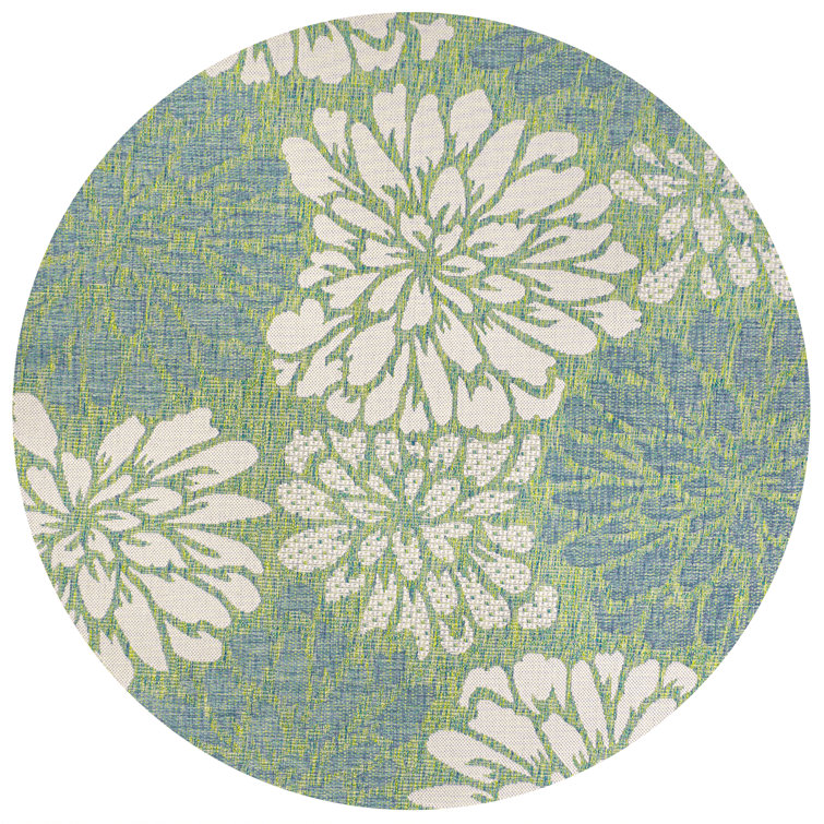 Zinnia Modern Floral Textured Weave Cream/Green Indoor/Outdoor Rug