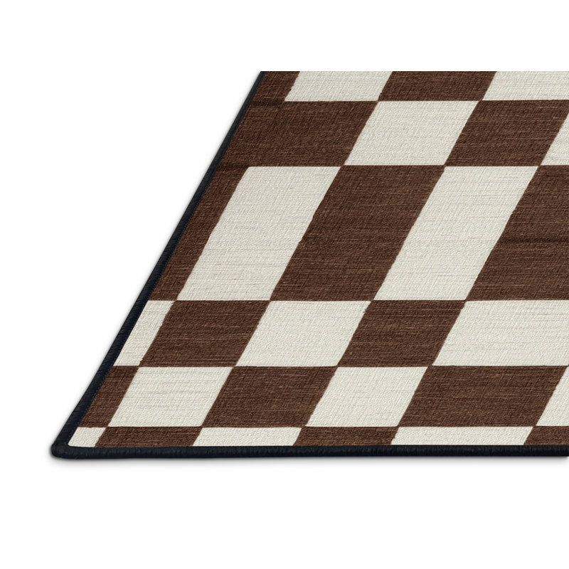 Tapis brun à carreaux lavable à la machine, Tapis de couloir 2 pi x 4 pi