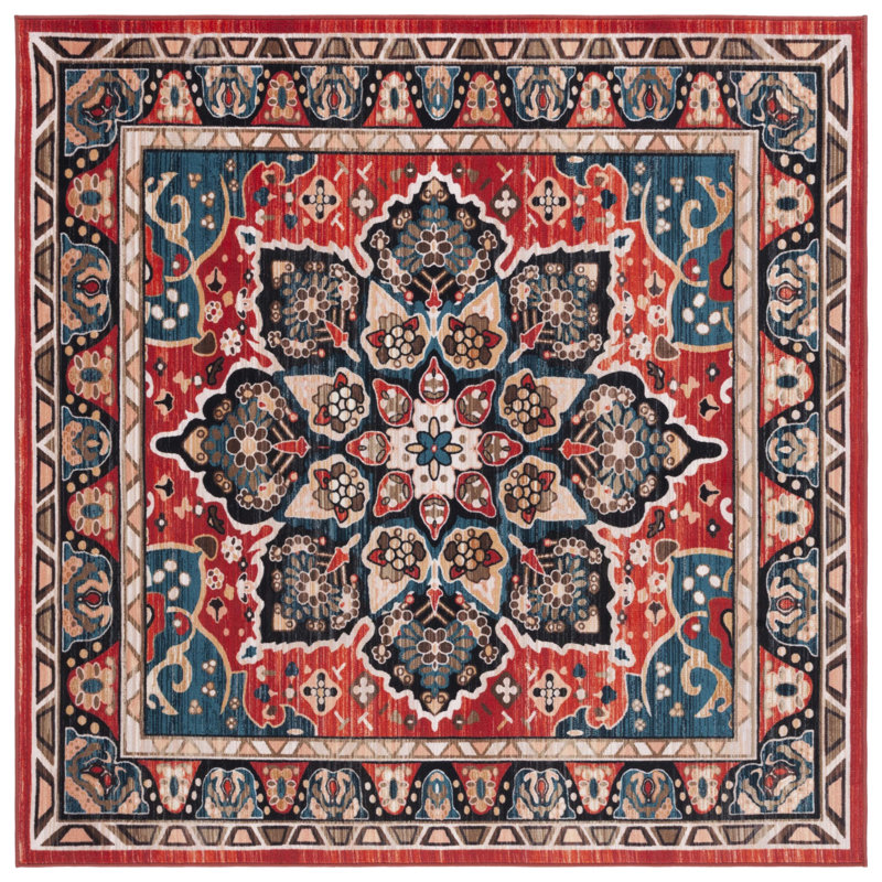 Manado Oriental Black/Red Area Rug, Square 6'7"
