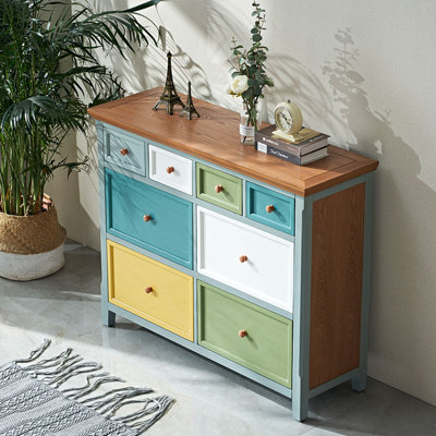 Vintage 8-Drawer Chest Multicolor Storage Cabinet