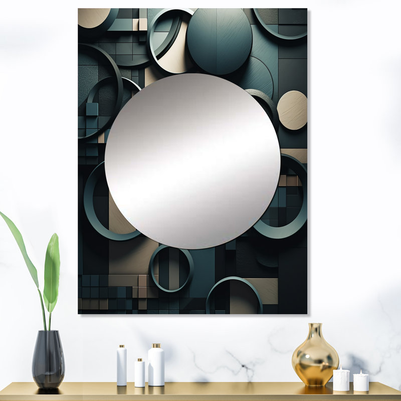 Teal Fragmented Forms - Décoration murale miroir cubisme MTMIR102878, 40 po x 30 po