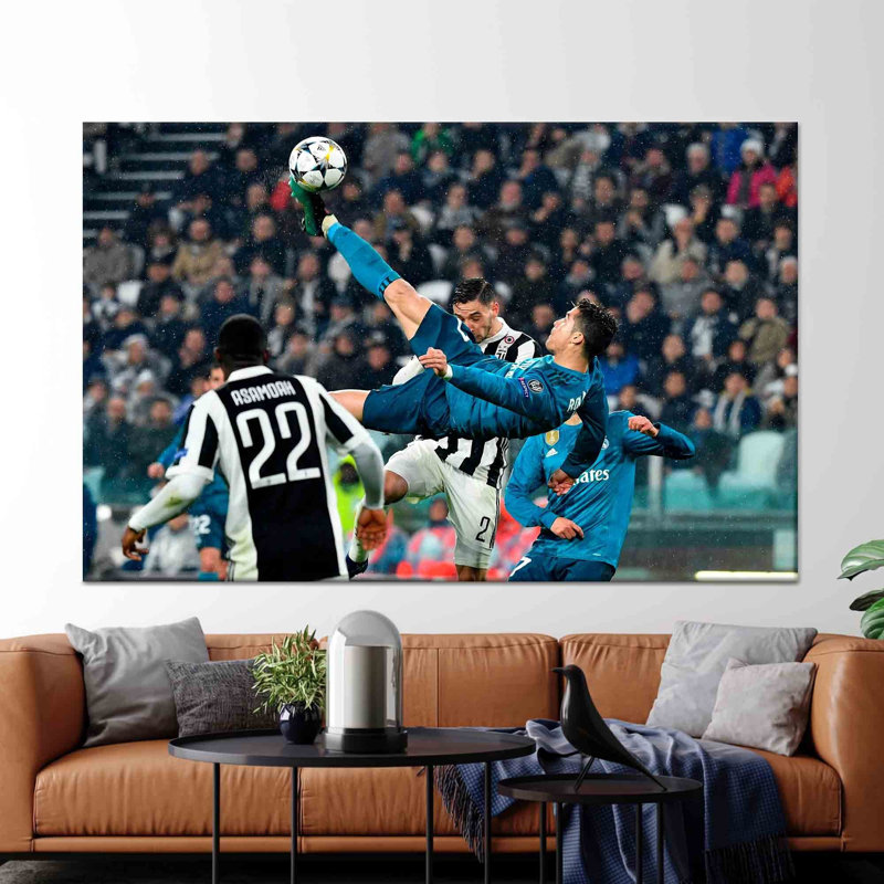 Élégante toile imprimée: œuvre de joueur de football pour chambre de garçon, toiles encadrées dorées 1P, 47,3 po H x 67 po l