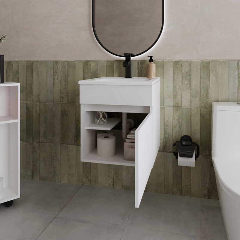 Lavabo pour salle de bain Newell, blanc, Blanc