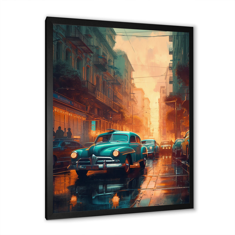 «Blue and Yellow Art Deco Cityscapes Unveilé IV», reproduction sur toile encadrée, H 32 po x l 16 po x P 1 po