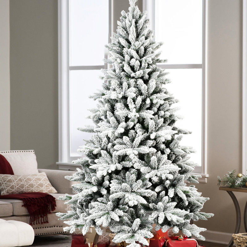 Arbre artificiel floqué de 6 pi avec 1100 pointes, mélange Pe +, branches articulées et support en métal pour une ambiance des Fêtes
