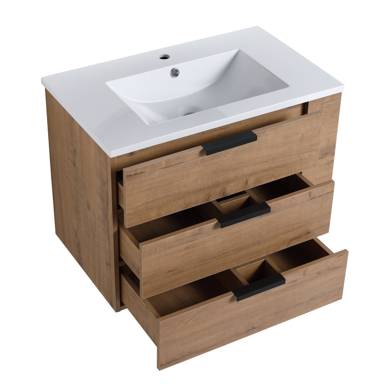 Ensemble de meuble-lavabo flottant simple 30 po avec 3 tiroirs et plateau en résine Abdurrhman