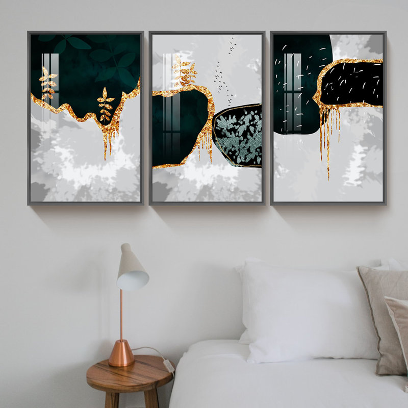 " Abstract Wall Art " 3 - Pieces, Black, 17" H x 37" W x 1.3" D