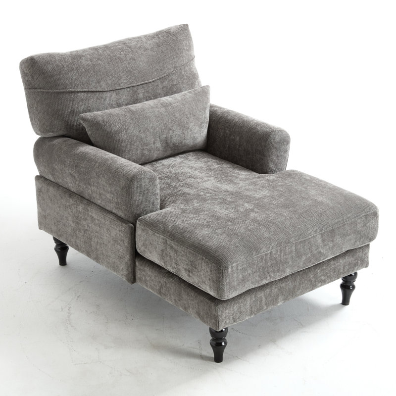 52"l Upholstered Chenille Lounge Chaise Chair, Gray