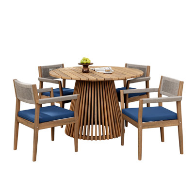 Ensemble de meubles d'extérieur en bois d'acacia - Chaises de salle à manger tressées et table de salle à manger de patio pour le jardin