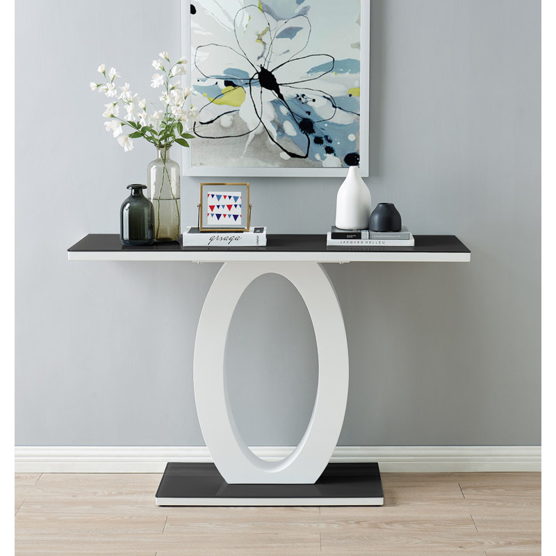 Reculver High Gloss and Glass Topped Console Table - Halo Design Hallway Table, Black
