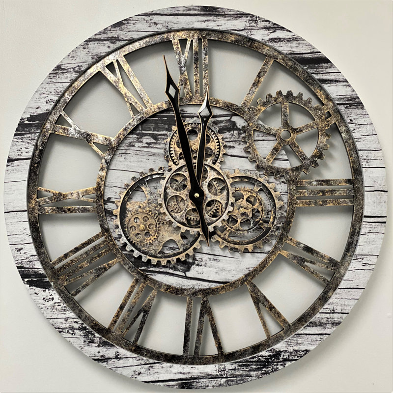 Solid Wood Wall Clock, Grey/White