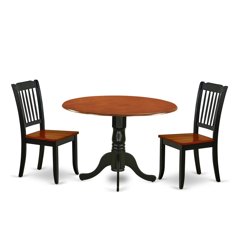 3 Piece Dining Room Table Set Contains a Round Kitchen Table with Dropleaf and 2 Dining Chairs, Black & Cherry, Cherry/Black