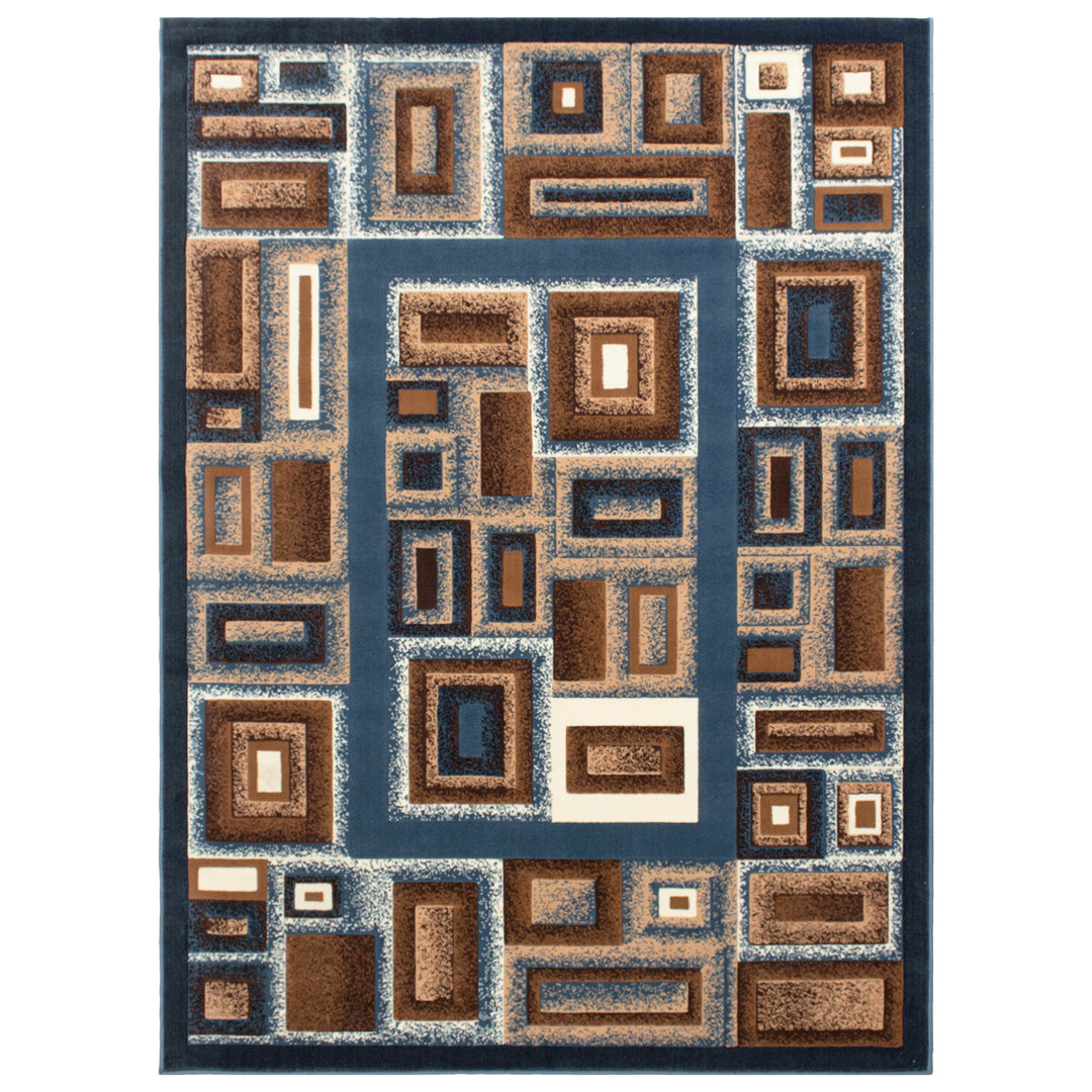 Weber Geometric Bordered Aqua Area Rug Ebern Designs Rug