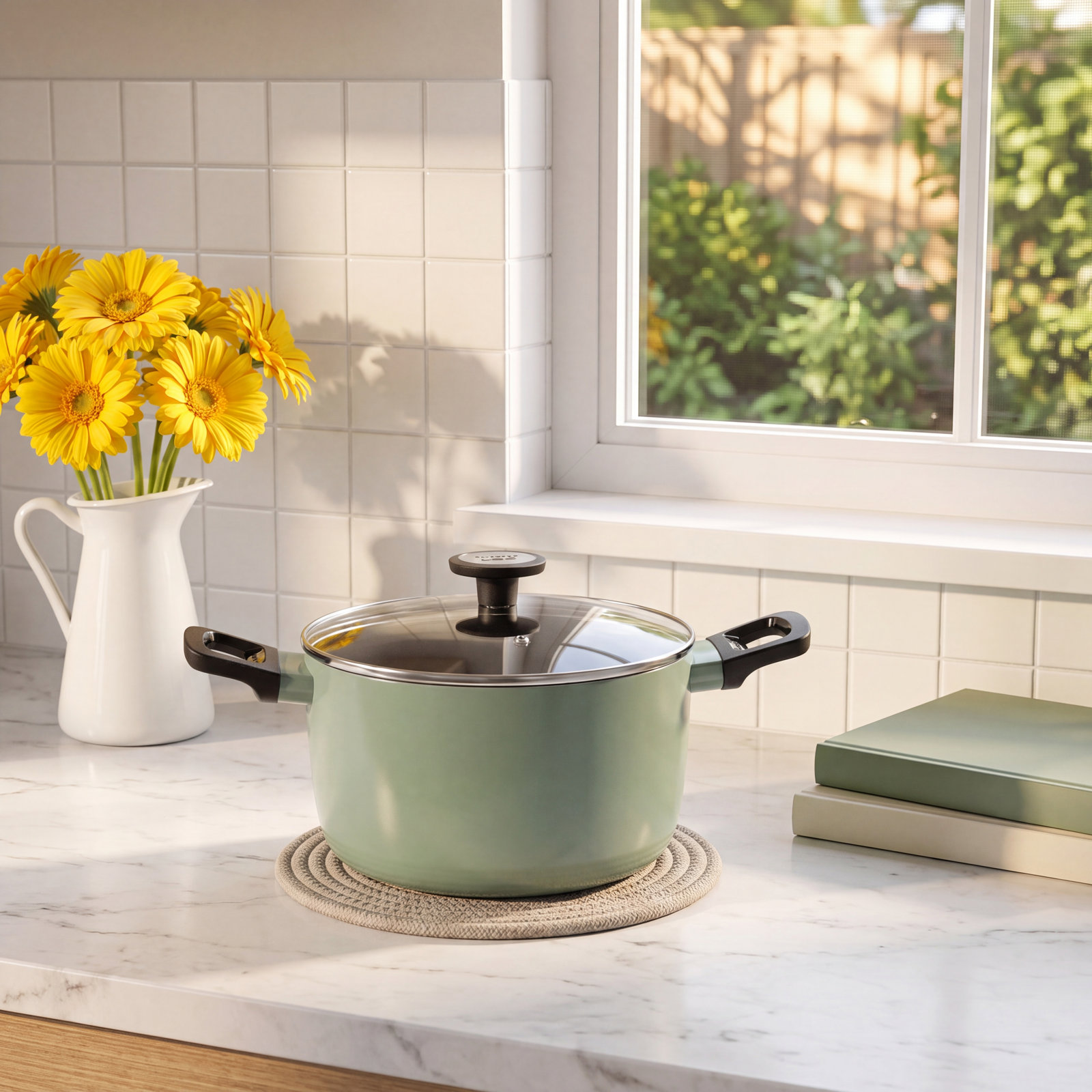 BergHOFF Leo Non-Stick Casserole Pot with Lid, Green, 5.9 qt.