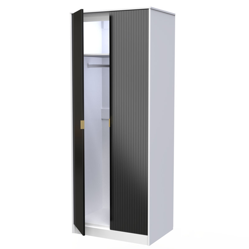 Fully Assembled 2 Door Wardrobe, 182.5cm H x 111cm W x 53cm D, Black/White