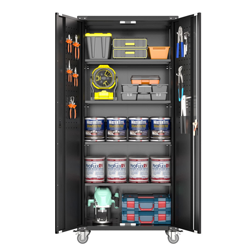 72" H x 31.5" W x 16.5" D Metal Storage Cabinet with Lockable Doors and Shelves, Black