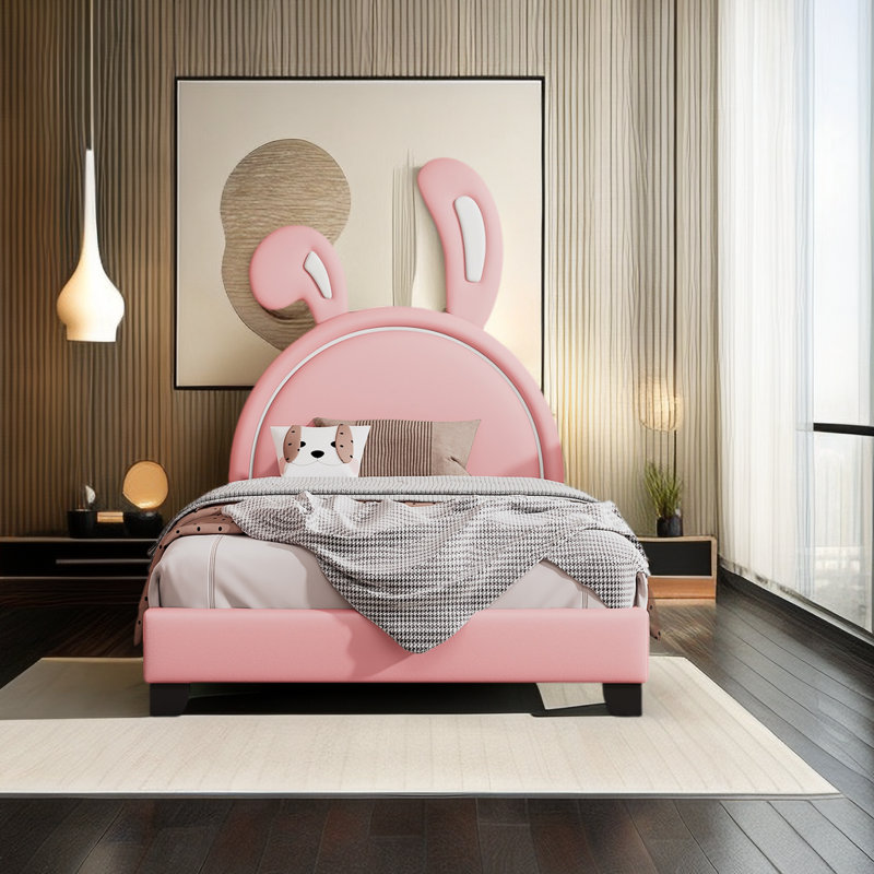 Lit plateforme en cuir Chrisha, Rose