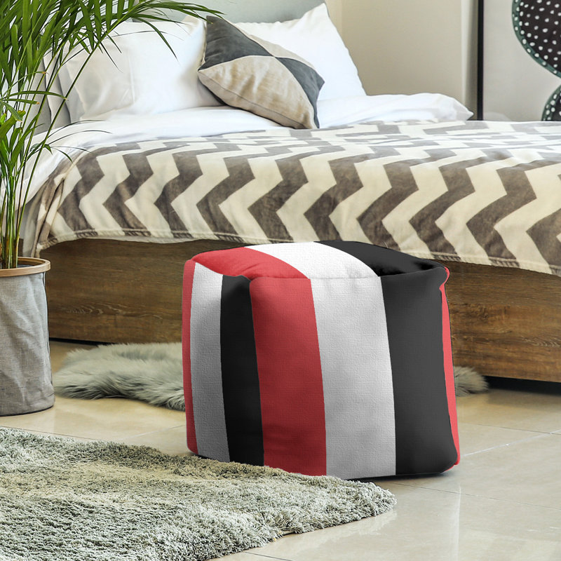 Repose-pieds cube rayures maryland, Rouge / blanc / noir