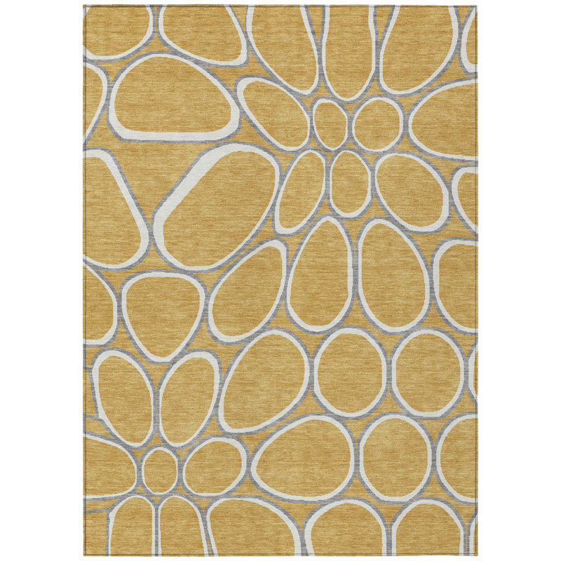 Tapis intérieur lavable abstrait doré 5 pi x 8 pi