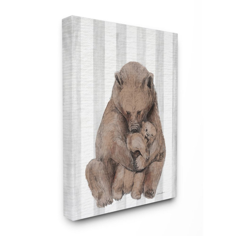 «Bear and Cub Family Gray Stripe Nursery Illustration» par Laura Marshall - impression d'art graphique, H 30 po x l 24 po