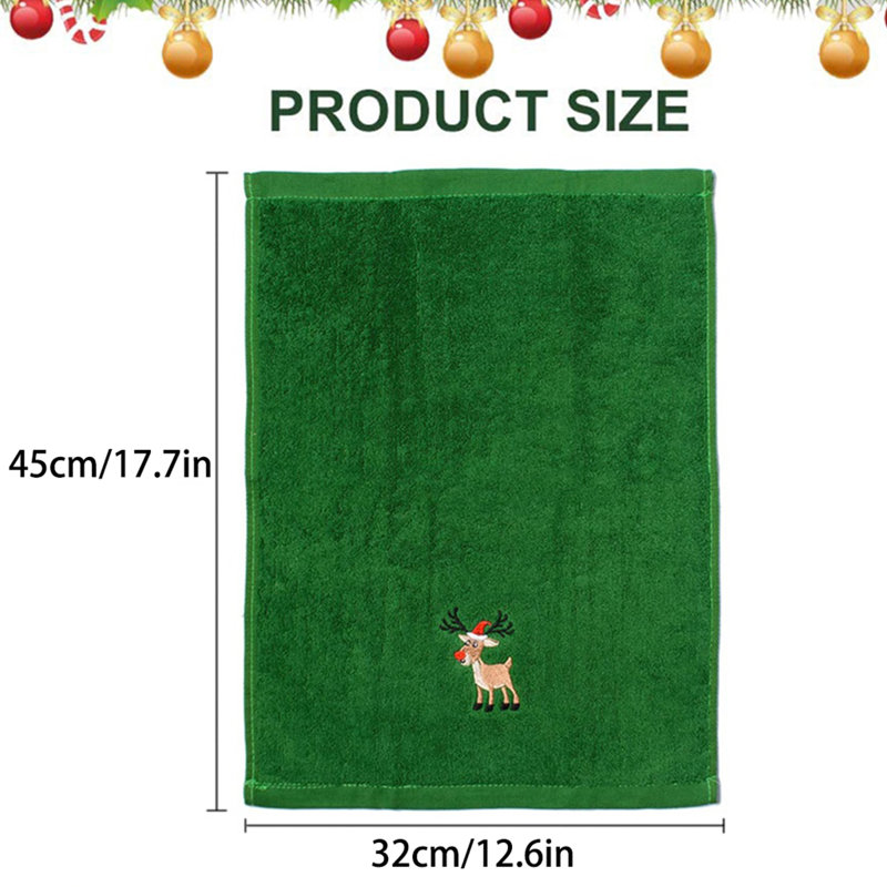 Serviettes de bain brodées en coton 3 pièces, motif de Noël, 17,7 x 12,6 pouces
