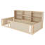 Lit plateforme simple en bois avec barrière de sécurité et tablettes de rangement latérales-481940281