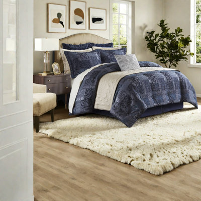Ensembles de literie pour très grand lit de qualité supérieure en jacquard de polyester bleu marine Modern Home