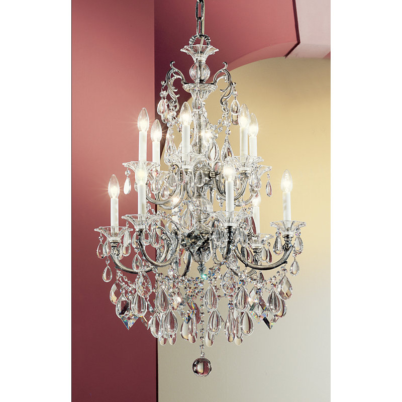 Lustre à plusieurs niveaux de style bougie 12 lumières Fabry, Crystalique, Argent millénium