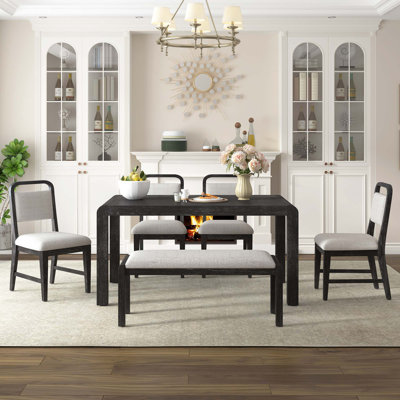 Vintage Extendable Dining Table Set with Upholstered Chairs and Curved Design