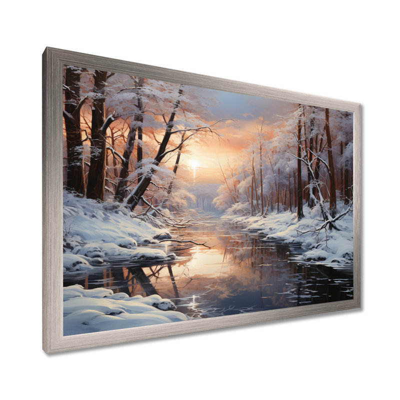 Frozen Wilderness Winter Landscape I - Art mural paysage d'hiver, Cadre simple argenté, H 34 po x l 44 po x P 1,5 po