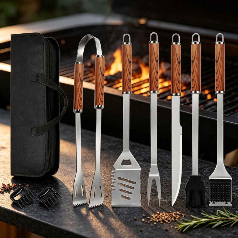 Premium 9-in-1 Stainless Steel BBQ Grill Tool Set, Extra Thick Heavy Duty Barbecue Utensils with Storage Bag