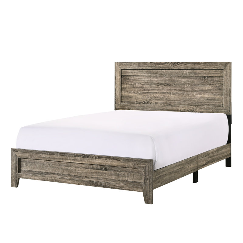Très grand lit attrayant au fini gris, collection d'articles de chambre à coucher de style contemporain, meubles robustes