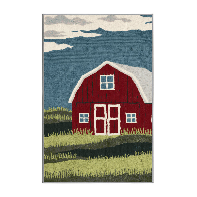  Washable Red Barn Farm Area Rug, Rectangle 2 pi x 3 pi