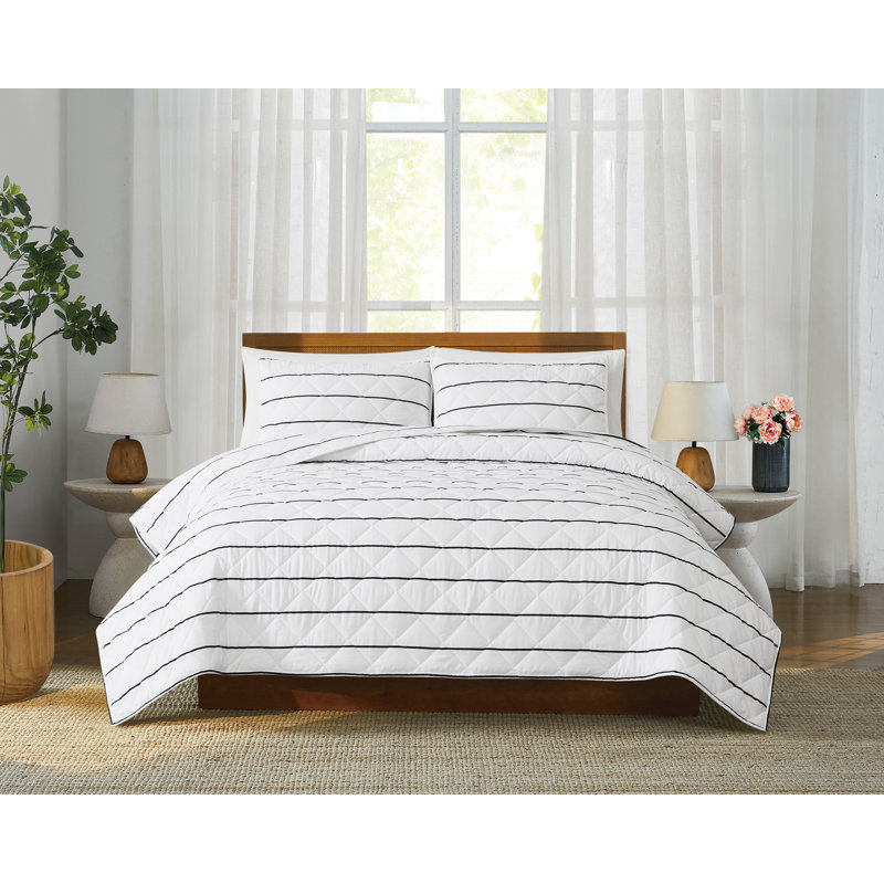 Ensemble de courtepointe Brooklyn Loom Hayward, Blanc/Noir, Courtepointe pour lit simple + 1 taie décorative 