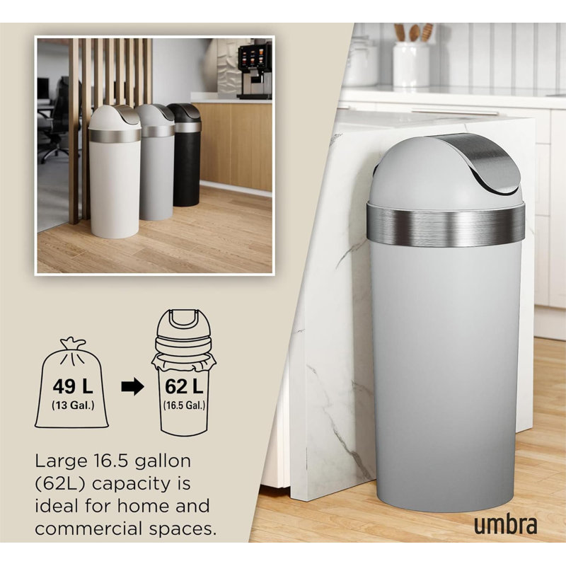 Pewter 16-Gallon Swing Top Kitchen Trash Can
