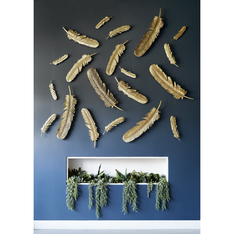 2 Piece Feathers Leaf Resin Wall Décor Set, Gold