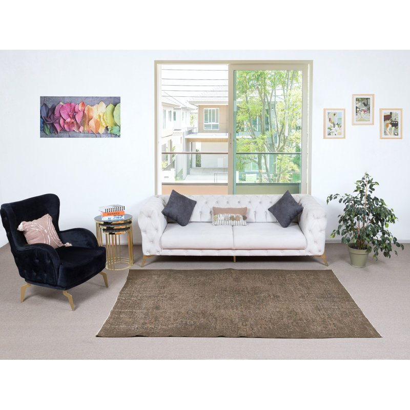 Tapis moderne en laine 5 x 8 pi. Fabriqué à la main en Turquie. Tapis de salon brun