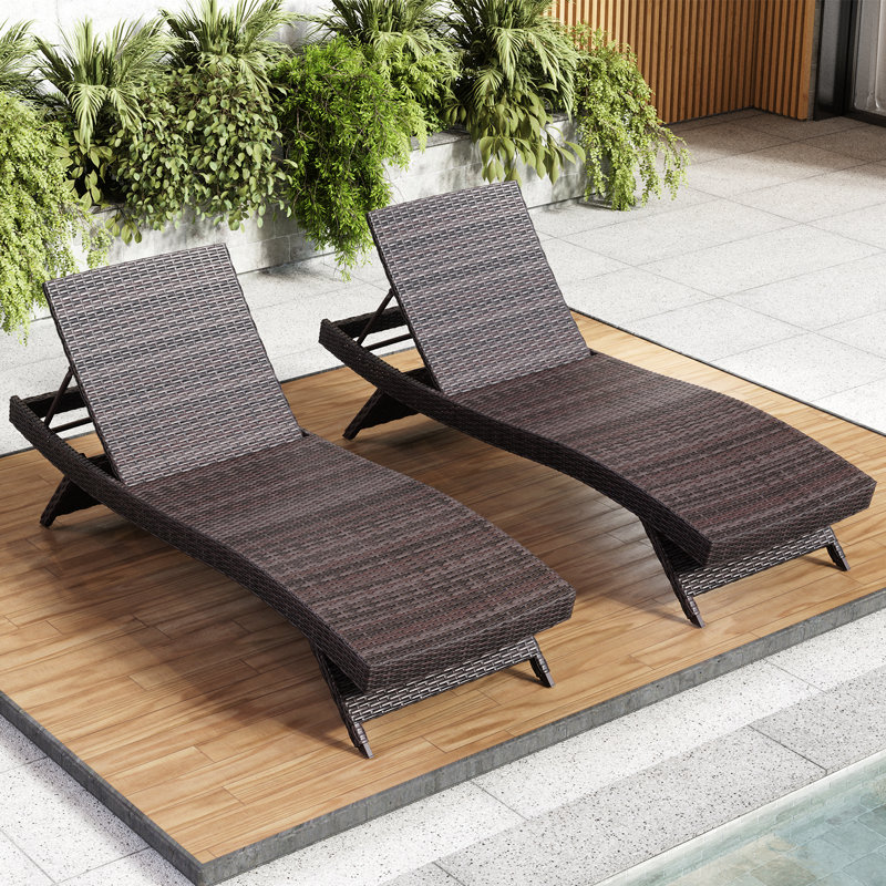 Premium Brown Wicker Outdoor Chaise Lounge Set of 2