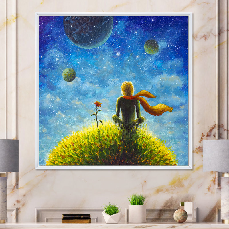 Petit Prince - peinture, H 30 po x l 30 po x P 1 po, Toile avec cadre flottant blanc
