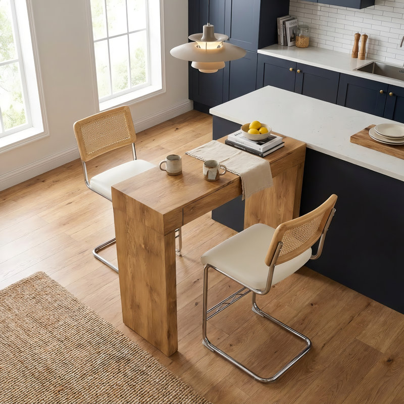 Ensemble de 2 chaises de bar en cuir PU avec table de bar à grain de bois, avec rangement, idéal pour les restaurants et les cafés