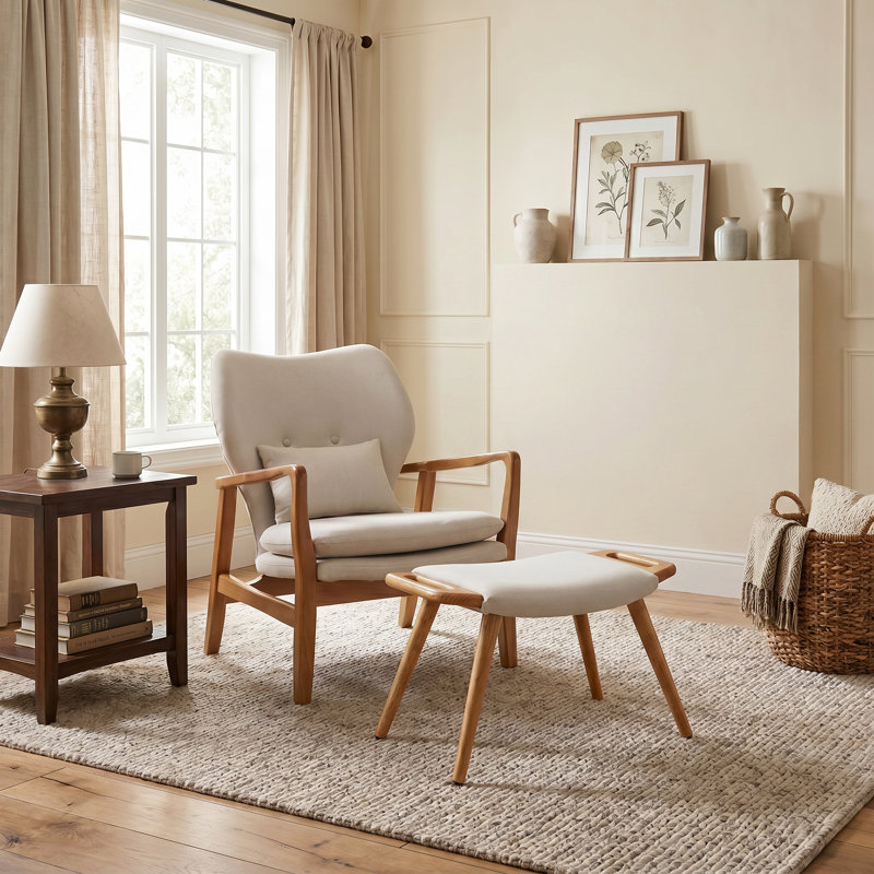 Méridienne avec repose-pieds 26 po Leifer, Polyester beige