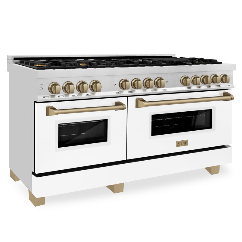ZLINE Autograph Edition 60 in. 7.4 cu. ft. Legacy Dual Fuel Range with 9 Burner Gas Cooktop and 2 Electric Convection Ovens in Stainless Steel with White Matte Doors